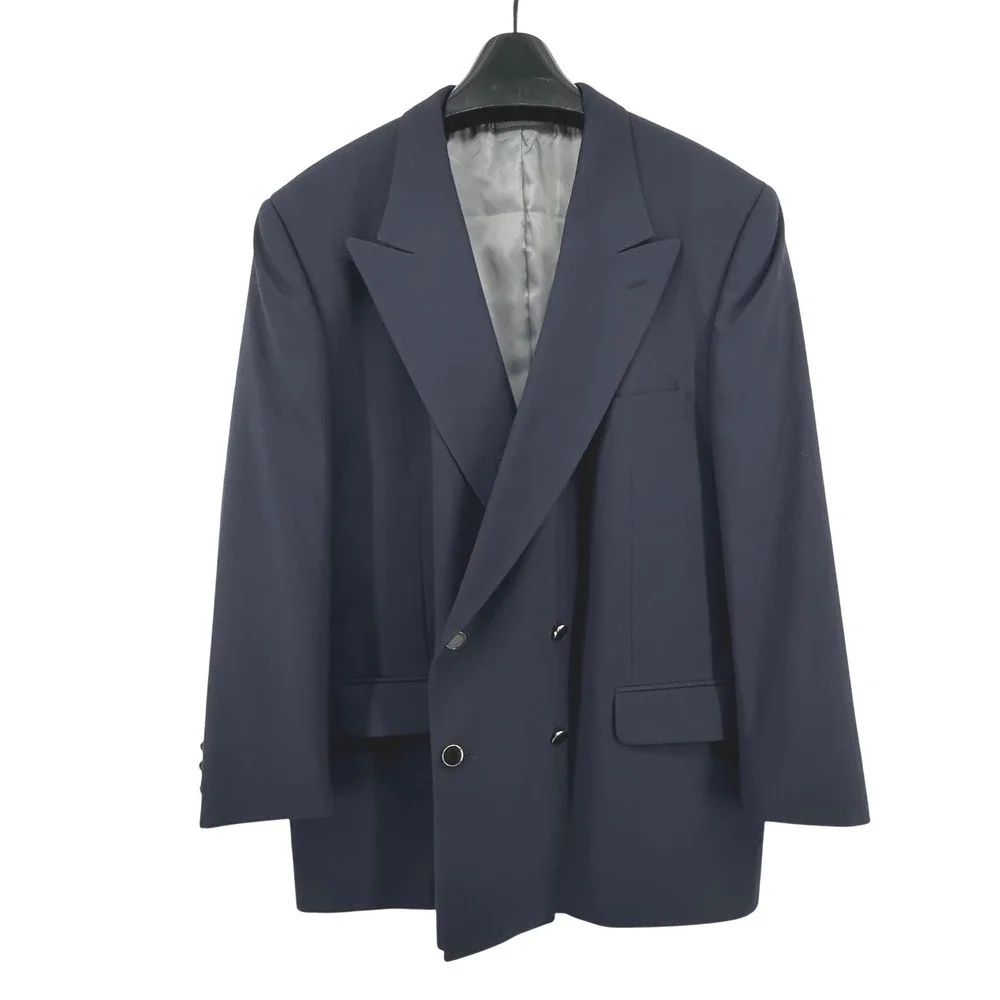 Mapelli De Miliano Double Breasted Blazer Mens 44 Navy Blue Gentlemen Peak Lapel